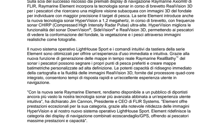 Raymarine: FLIR presenta la serie Raymarine Element con immagini sonar realistiche