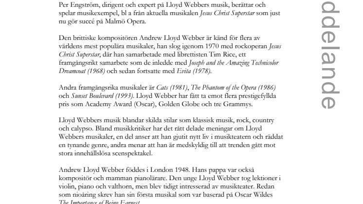 Andrew Lloyd Webber - musikalernas mästare, föreläsning på Stadsbiblioteket i Malmö