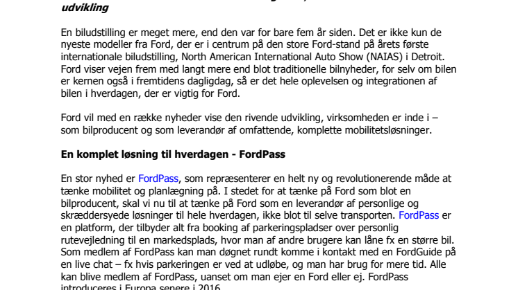 Biludstillingen i Detroit åbner med et brag af nyheder fra Ford