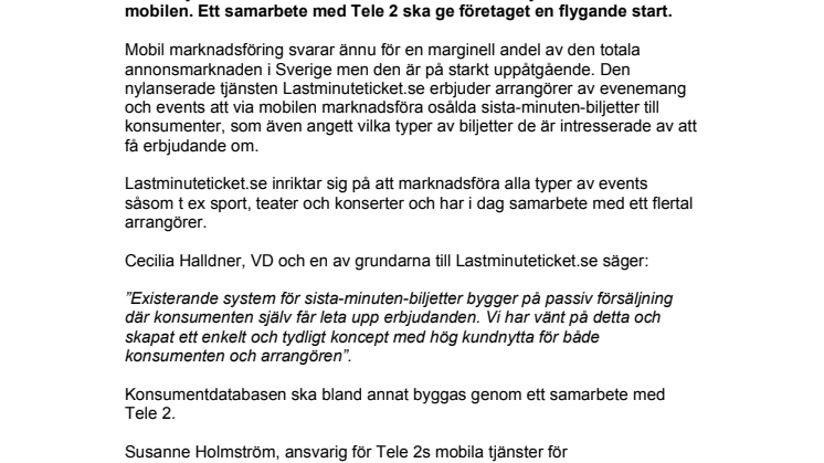 Mobilen blir ny försäljningskanal för sista- minuten-biljetter. 