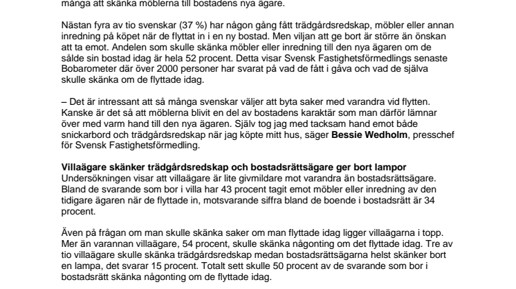 Bobarometern: Varannan svensk ger bort saker när de flyttar