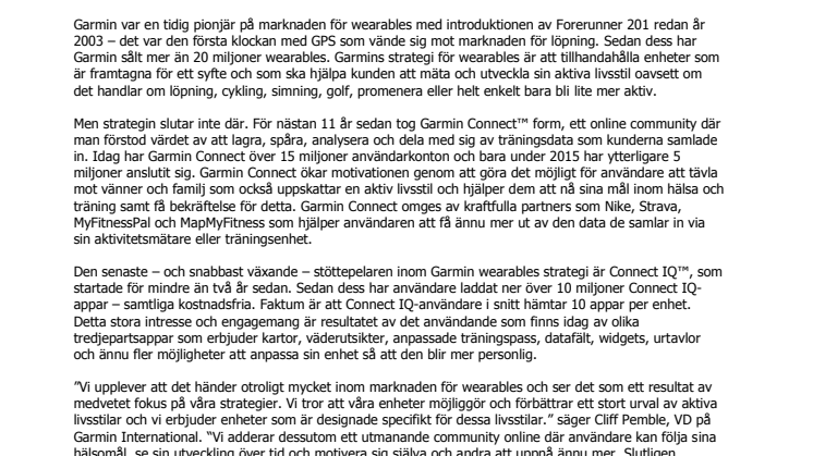 Garmin® växer inom marknaden för wearables