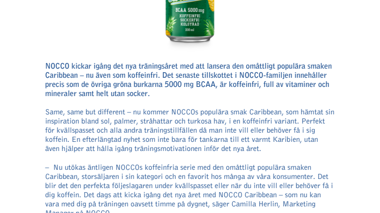 NOCCO Caribbean goes green - nu även som koffeinfri