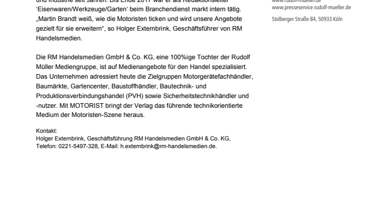 Martin Brandt übernimmt die Leitung von MOTORIST