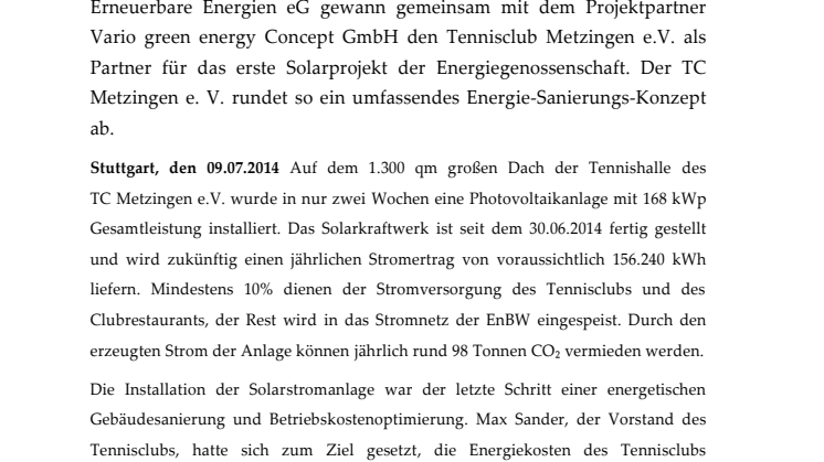 Das Solardach des Tennisclubs Metzingen: Ökologie und Ökonomie im Doppel