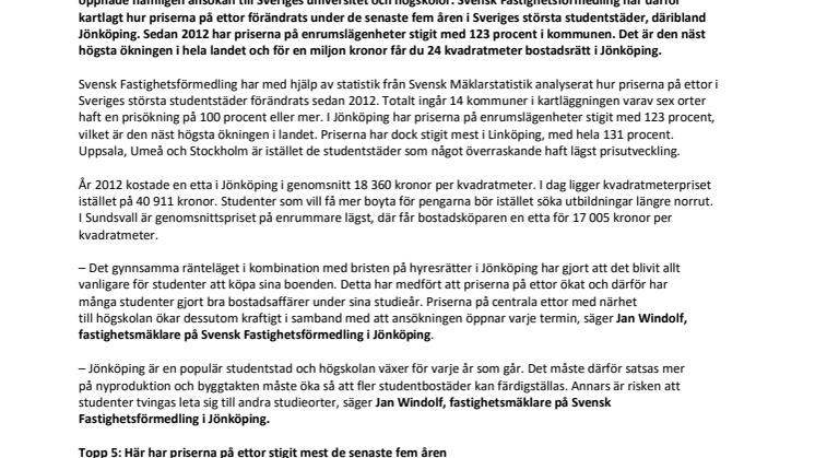 Ny kartläggning visar: Så mycket har Jönköpings studentlägenheter ökat i pris de senaste åren