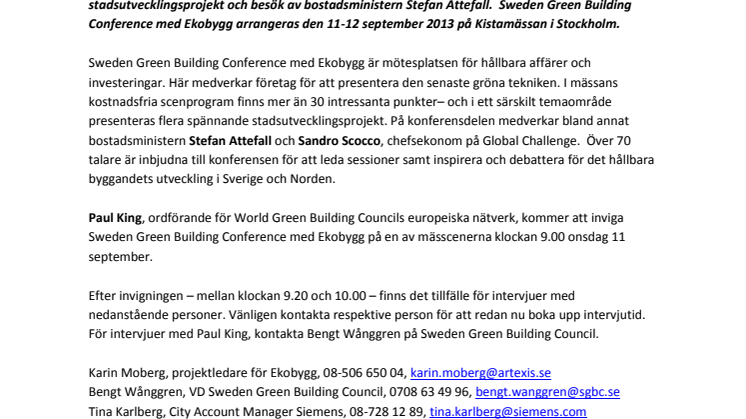 Pressinbjudan till Sweden Green Building Conference med Ekobygg