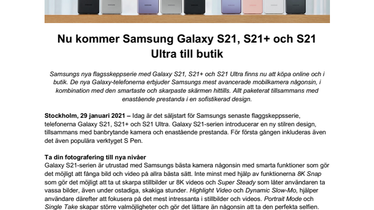 Nu kommer Samsung Galaxy S21, S21+ och S21 Ultra till butik