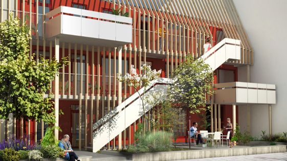 Illustration av Byggvestas kompisboende i kvarteret Spårvägen i Sorgenfri