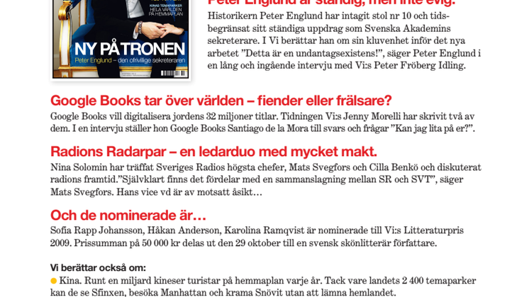 Innehållet i nya numret (nr 10 2009)