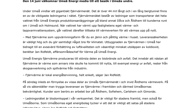 Umeå Energi bjuder in media till Umeås fjärrvärmeledningar