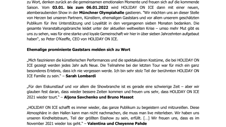 Jahres-Countdown zur neuen Tour gestartet – Prominente Gaststars von HOLIDAY ON ICE freuen sich auf die neue Show