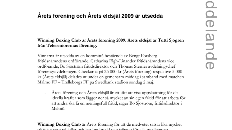 Årets förening och Årets eldsjäl 2009 är utsedda 