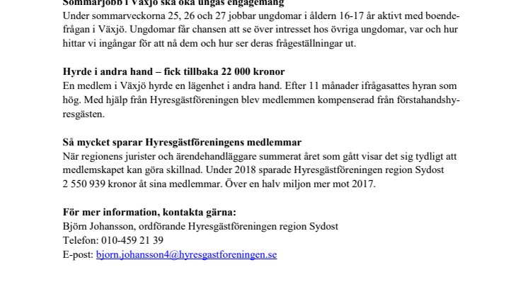 ​Hyresgästföreningen summerar 2019 i Kronoberg