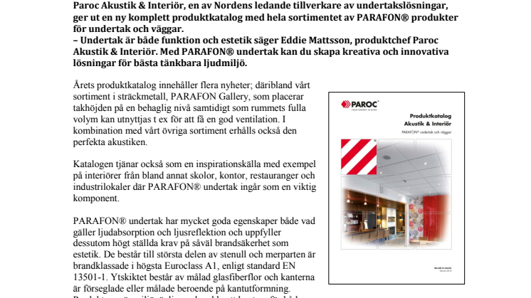 PARAFON® undertak i ny produktkatalog