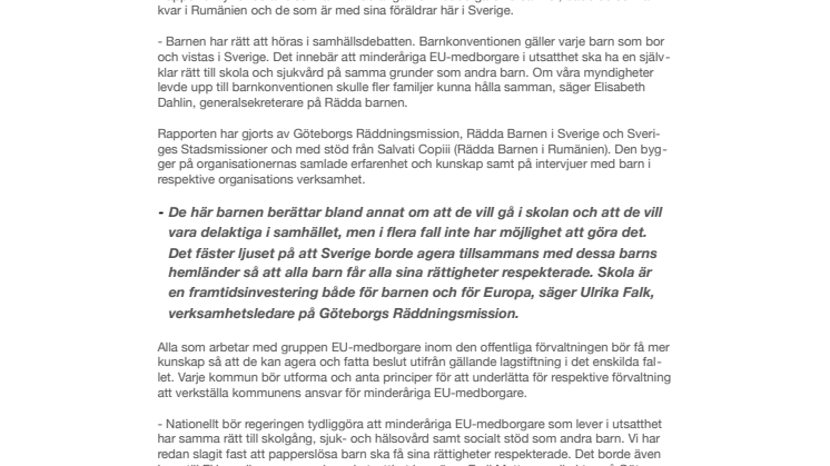 Ny rapport:  Mellan hopp och förtvivlan. En lägesrapport om minderåriga EU-medborgare i utsatthet.