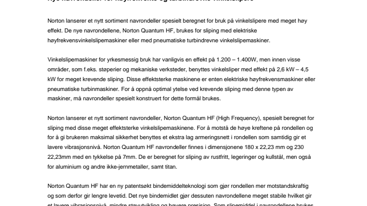 Nye navrondeller for høyfrekvente og turbindrevne vinkelslipere