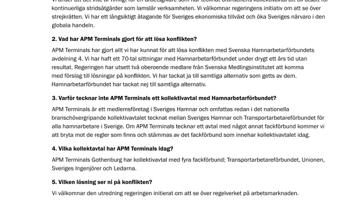 APM Terminals Frågor & Svar om konflikten
