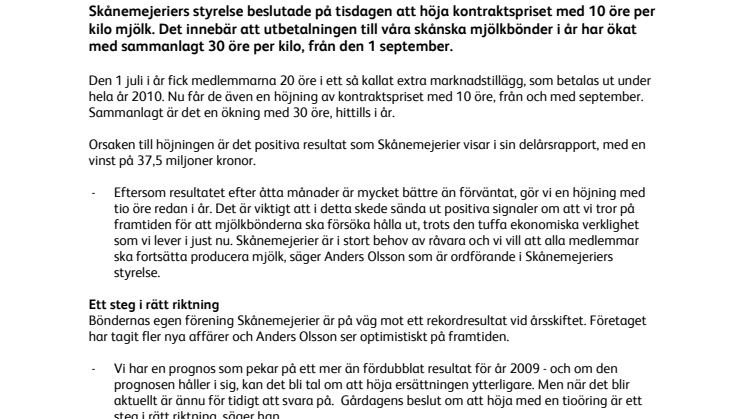 Skånemejeriers bönder får mer betalt igen!