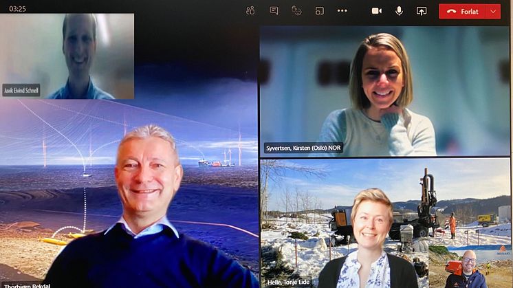 Grønn innovasjon: Eivind Schnell Juvik i Statens vegvesen (oppe til venstre), Thorbjørn Rekdal i Argeo, Kirsten Syvertsen i Norcem, Tonje Eide Helle i Multiconsult og Atle Gerhardsen i Cautus Geo jobber sammen i KlimaGrunn.