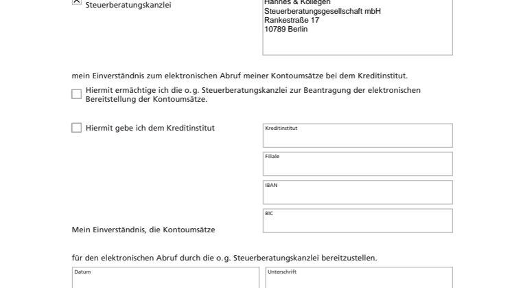 Einverständniserklärung – Online-Banking