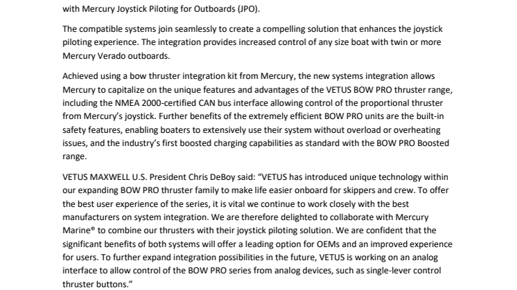 Feb 16 2022_Miami - VETUS Announces Integration of BOW PRO Thrusters with Mercury JPO.pdf