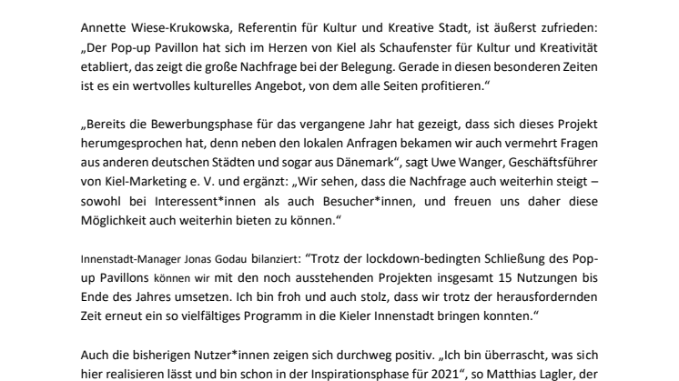 Pop-up Pavillon wird auch 2021 zur Bühne für kreative Ideen