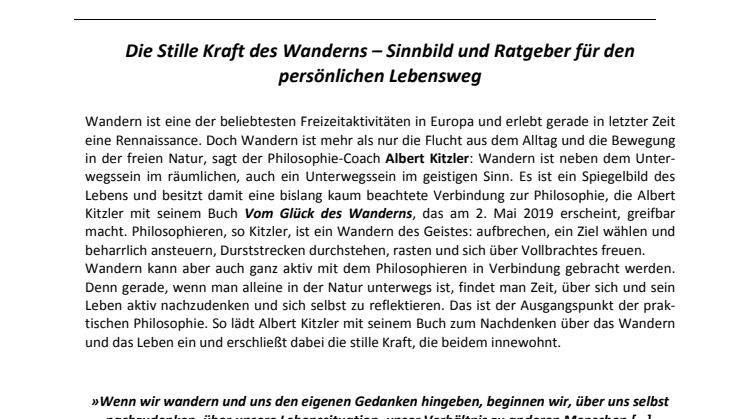 Presseinformation Albert Kitzler "Vom Glück des Wanderns"
