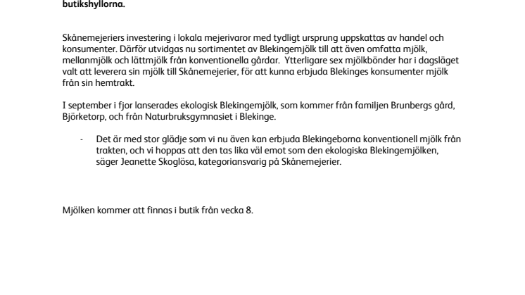Utökat sortiment av lokal Blekingemjölk