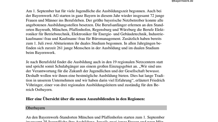 Ausbildungsstart: 72 Jugendliche starten beim Bayernwerk ins Berufsleben