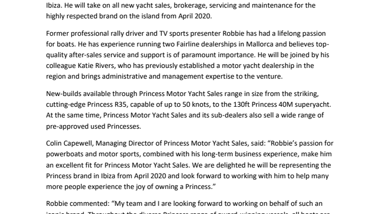 New Representative for Princess on Balearic Island of Ibiza