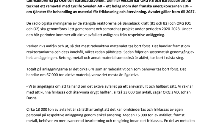 Uniper satsar på återvinning av lågaktivt avfall från Barsebäcksverket och OKG 