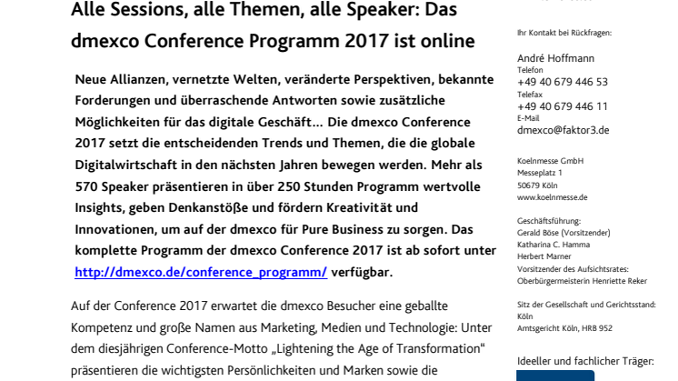 Alle Sessions, alle Themen, alle Speaker: Das dmexco Conference Programm 2017 ist online