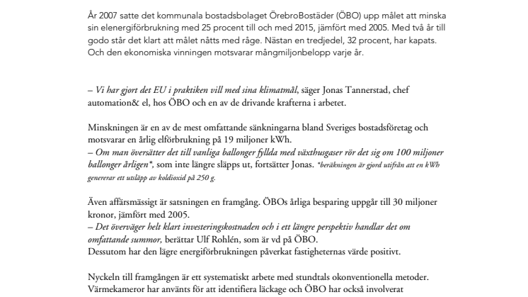 ÖBOs elbragd ger besparingar på tiotals miljoner kronor årligen