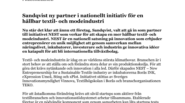 PM - Sandqvist ny partner i nationellt initiativ för en hållbar textil- och modeindustri.pdf