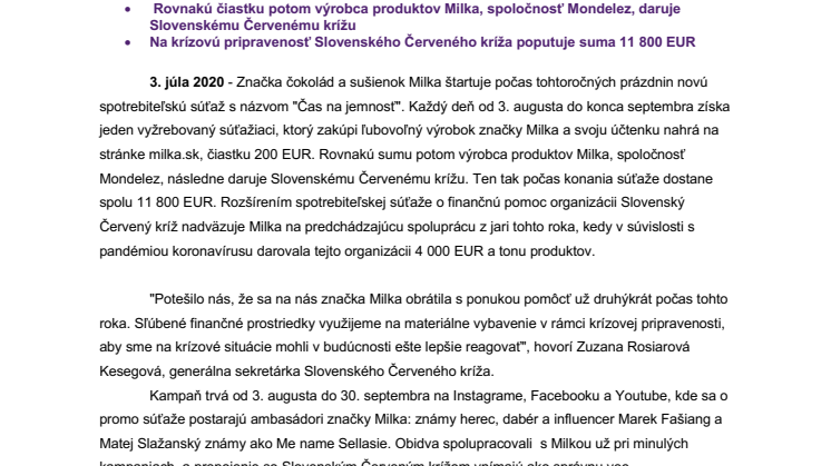Milka podporí krízovú pripravenosť Slovenského Červeného kríža