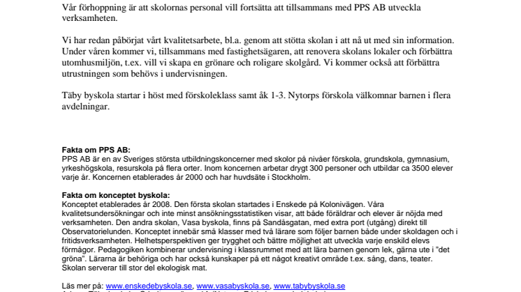 Utbildningskoncernen PPS förvärvar Nytorps friskola och Nytorps förskola