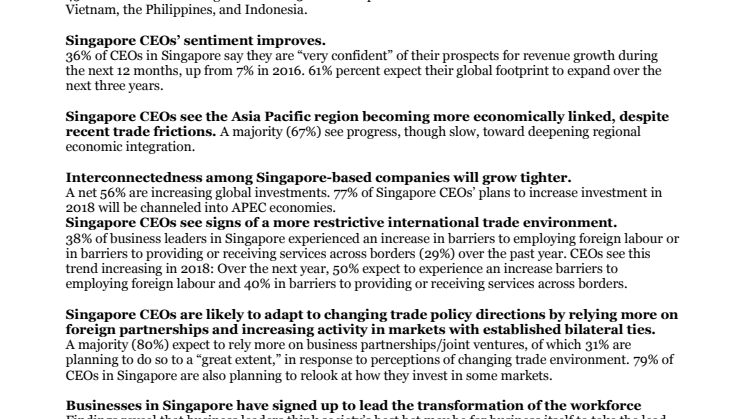 Singapore Results of PwC’s 2017 APEC CEO Survey