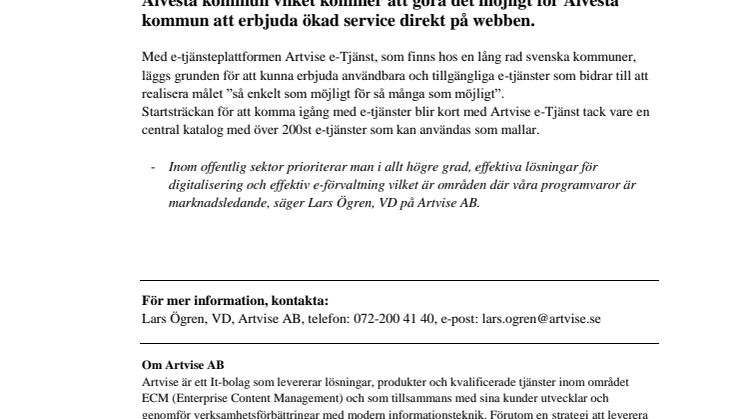 Alvesta kommun har valt Artvise e-Tjänst!