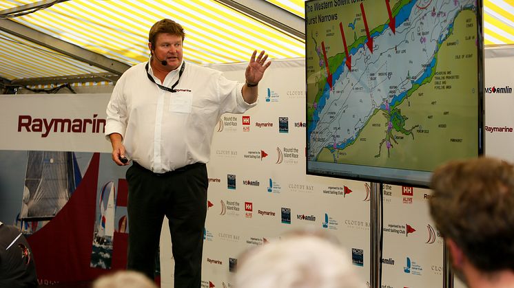 Simon Rowell presenting the Raymarine sponsored pre-race weather briefing on the eve of the 2017 event