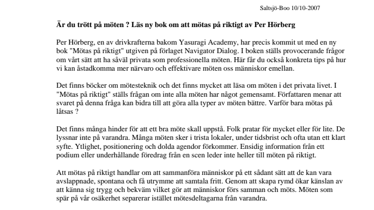 Är du trött på möten ? Ny bok om att mötas på riktigt av Per Hörberg