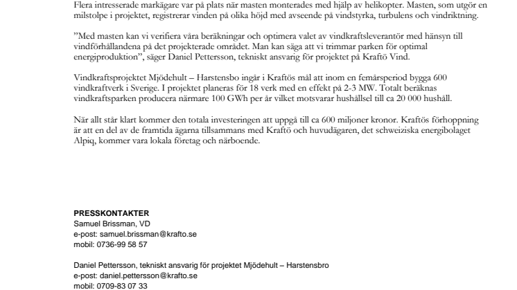 Kraftö Vind reser mast i Kalmar