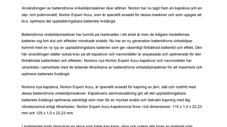 Nya kapskivor och navrondeller för batteridrivna vinkelslipar