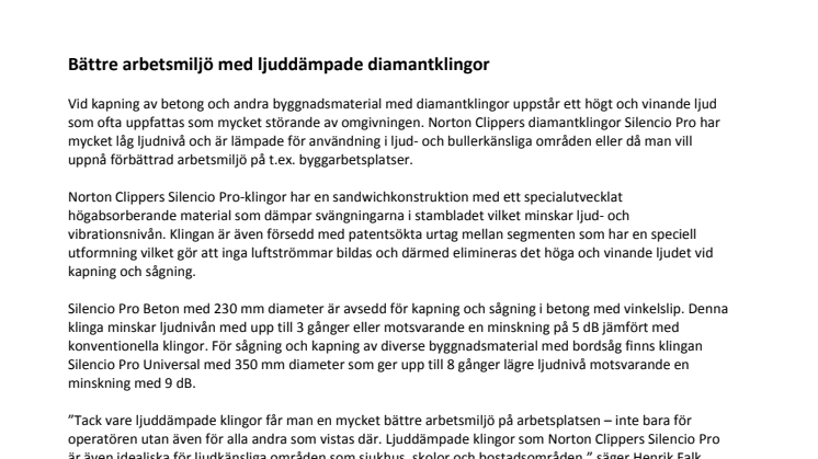 Bättre arbetsmiljö med ljuddämpade diamantklingor