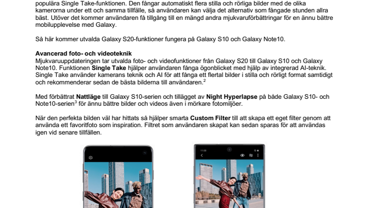 Fånga ännu mer på bild – nya kamerafunktioner till Galaxy S10 och Galaxy Note10