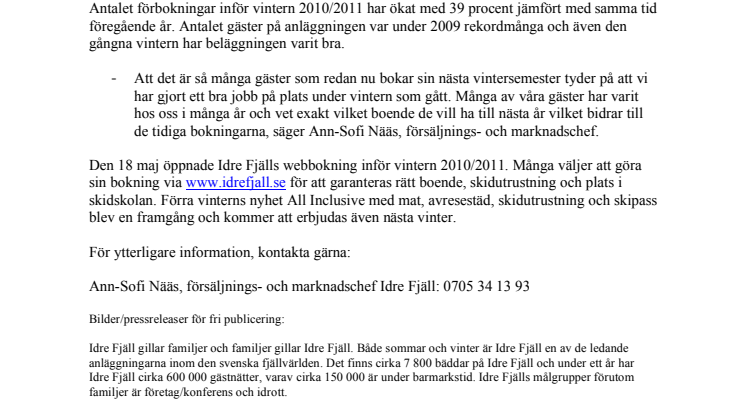 Stor ökning av antalet förbokningar inför vintern