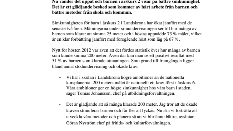 Simkunnigheten i årskurs 2 ökar