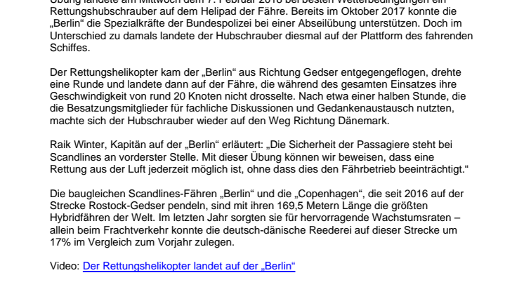 Rettungshubschrauber landet auf der „Berlin“