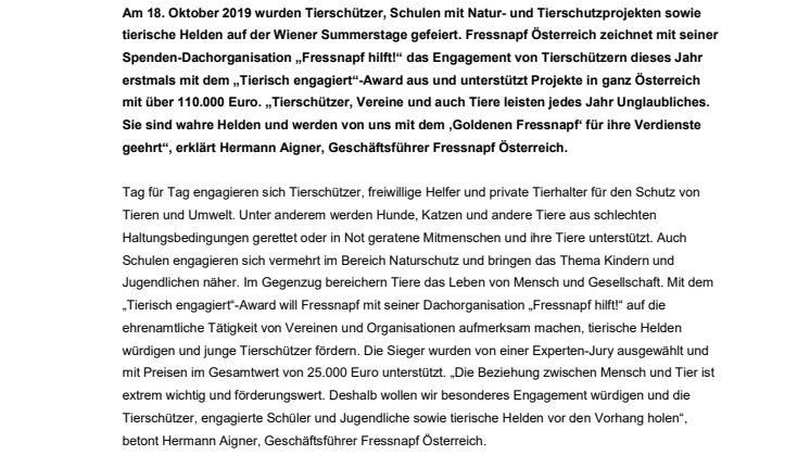 Goldener Fressnapf für „tierisch engagierte“ Menschen und vierbeinige Helden