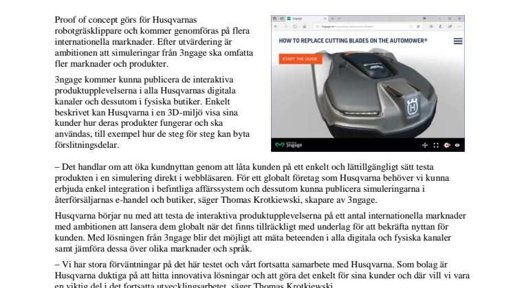Spooks 3ngage levererar interaktiva produktupplevelser för Husqvarna